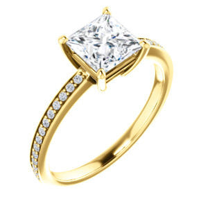 Cubic Zirconia Engagement Ring- The Majo Jimena (Customizable Princess Cut Design with Thin Pavé Band)