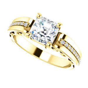 Cubic Zirconia Engagement Ring- The Atia (Customizable Asscher Cut Design with Three-sided Channel Pavé Band)