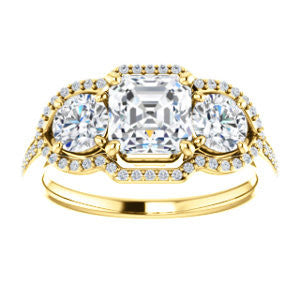 CZ Wedding Set, featuring The Lizabeth engagement ring (Customizable Asscher Cut Enhanced 3-stone Style with Tri-Halos & Thin Pavé Band)