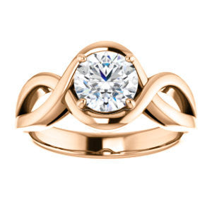 Cubic Zirconia Engagement Ring- The Maude (Customizable Cathedral-raised Round Cut Solitaire with Ribboned Split Band)