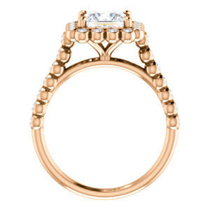 Cubic Zirconia Engagement Ring- The Maritere (Customizable Princess Cut style with Round-Bezel Floral Halo and Accented Band)