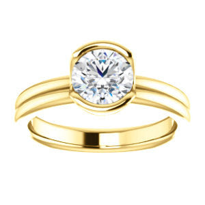 Cubic Zirconia Engagement Ring- The Monse (Customizable Bezel-set Round Cut Solitaire with Grooved Band & Euro Shank)