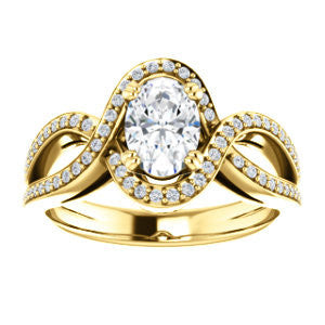 Cubic Zirconia Engagement Ring- The Goldie (Customizable Oval Cut Center with Twisty Split-Pavé Band and Artisan Halo)