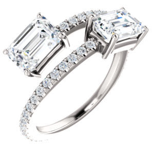 Cubic Zirconia Engagement Ring- The Anniston (Customizable 2-stone Emerald Cut Design Enhanced by Artisan Split-Pavé Band)