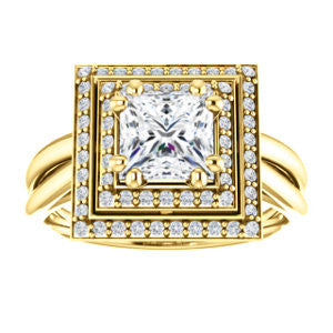 Cubic Zirconia Engagement Ring- The Brielle (Customizable Princess Cut Cathedral Double-Halo with Curved Split-Band)