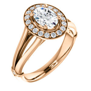 Cubic Zirconia Engagement Ring- The Madison Taylor (Customizable Oval Cut Halo Design with Split Band and Dual Round Side-Knuckle Accents)