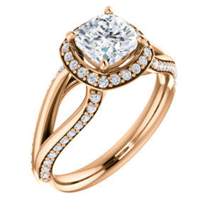 CZ Wedding Set, featuring The Gabrielle Mia engagement ring (Customizable Cushion Cut Design with Halo & Accented Three-sided Wide Split Band)