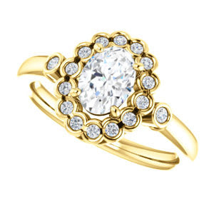 Cubic Zirconia Engagement Ring- The Raleigh (Customizable Oval Cut Design with Clustered Halo and Round Bezel Accents)