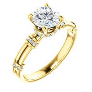 Cubic Zirconia Engagement Ring- The Jayla (Customizable Round Cut Style with Under-Halo & Horizontal Band Accents)