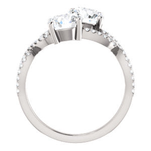 Cubic Zirconia Engagement Ring- The Harleigh (Customizable 2-stone Round Cut Artisan Style With Twisting Split-Pavé Band)