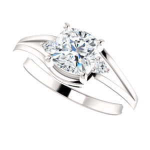 Cubic Zirconia Engagement Ring- The Erma (Customizable Cushion Cut 3-stone Style with Small Round Cut Accents and Tapered Split Band)
