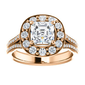 Cubic Zirconia Engagement Ring- The Yasmine (Customizable Asscher Cut Center with Oversized Halo Accents and Split-Pavé Band)