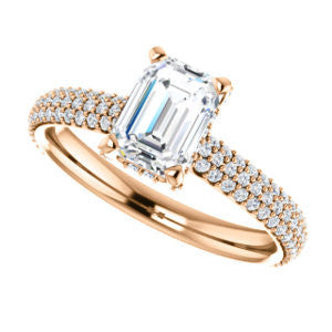 Cubic Zirconia Engagement Ring- The Fatima (Customizable Emerald Cut Center with Triple Pavé Band)