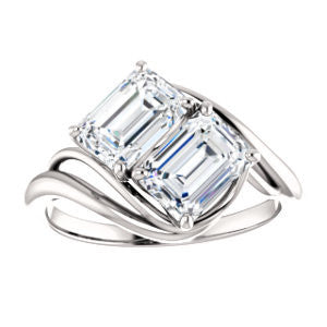 Cubic Zirconia Engagement Ring- The Yuli (Customizable 2-stone Emerald Cut Design with Artisan Bypass Split Band)