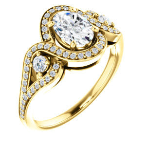Cubic Zirconia Engagement Ring- The Sofía Anna (Customizable Oval Cut Design with Dual Round Accents, Twisted Halo and Pavé Split Band)