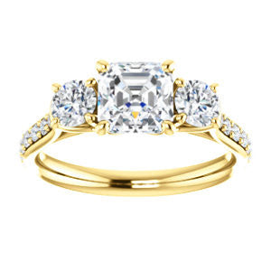 Cubic Zirconia Engagement Ring- The Janni (Customizable Enhanced 3-stone Asscher Cut Design with Round Accents)