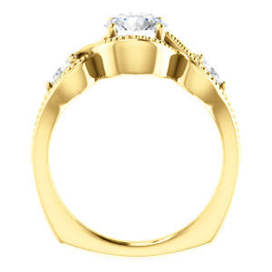 Cubic Zirconia Engagement Ring- The Nainika (Customizable 3-stone Round Cut Design with Pear Accents and Filigreed Split Band)