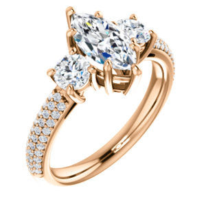 CZ Wedding Set, featuring The Zuleyma engagement ring (Customizable Enhanced 3-stone Marquise Cut Design with Triple Pavé Band)
