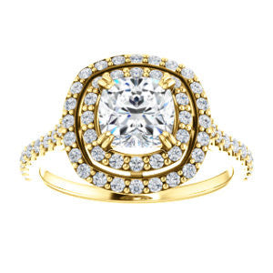 CZ Wedding Set, featuring The Alexandra engagement ring (Customizable Cushion Cut Double Halo Center with U-Pave and Pavé  Band)