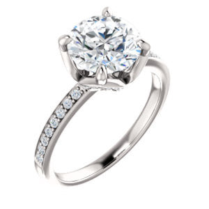 CZ Wedding Set, featuring The Sandy engagement ring (Customizable Prong-Accented Round Cut Style with Thin Pavé Band)