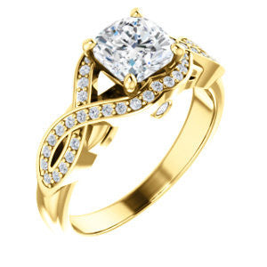 Cubic Zirconia Engagement Ring- The Bannely (Customizable Cushion Cut Semi-Halo Style with Split-Pavé Band and Peekaboo Accents)