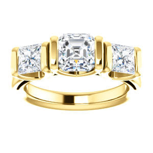 Cubic Zirconia Engagement Ring- The Nazareth (Customizable 3-stone Bar-set Asscher Cut Design with Princess Accents)