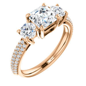 Cubic Zirconia Engagement Ring- The Zuleyma (Customizable Enhanced 3-stone Asscher Cut Design with Triple Pavé Band)