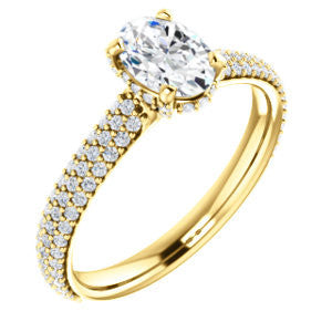 Cubic Zirconia Engagement Ring- The Fatima (Customizable Oval Cut Center with Triple Pavé Band)