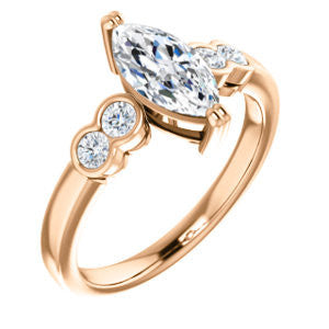 Cubic Zirconia Engagement Ring- The Yucsin (Customizable Marquise Cut Five-stone Design with Round Bezel Accents)