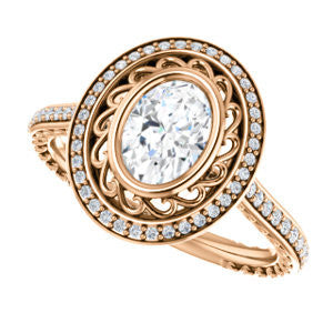 Cubic Zirconia Engagement Ring- The Sydney Ava (Customizable Cathedral-Bezel Oval Cut Filigreed Design with Halo & Pavé Accents)