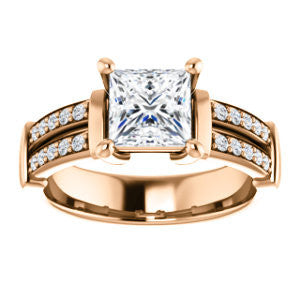 CZ Wedding Set, featuring The Rachana engagement ring (Customizable Princess Cut Design with Wide Split-Pavé Band and Euro Shank)