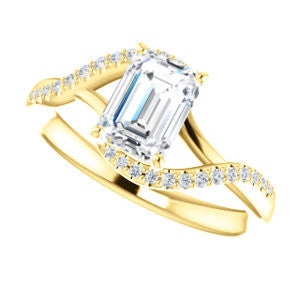 Cubic Zirconia Engagement Ring- The Nikita (Customizable Emerald Cut Bypass Split-Band Style with Micropavé Band Accents)