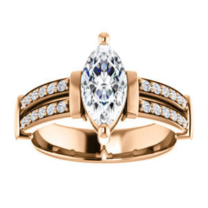 CZ Wedding Set, featuring The Rachana engagement ring (Customizable Marquise Cut Design with Wide Split-Pavé Band and Euro Shank)