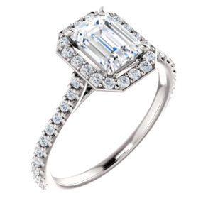 Cubic Zirconia Engagement Ring- The Bailey (Customizable Cathedral-set Radiant Cut Design with Halo, Thin Pavé Band and Floating Peekaboo)