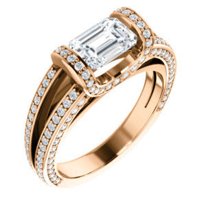 CZ Wedding Set, featuring The Scarlett engagement ring (Emerald Cut with Prong-Accented Bar Basket and Split Pavé Band)