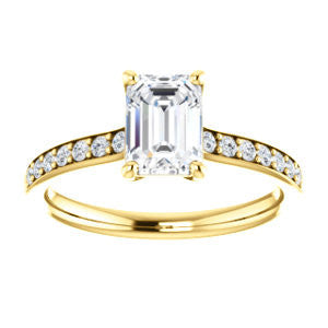Cubic Zirconia Engagement Ring- The Monikama (Customizable Emerald Cut Thin Band Design with Round Accents)