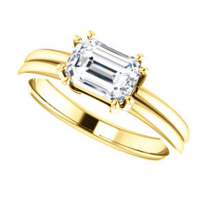 CZ Wedding Set, featuring The Marnie engagement ring (Customizable Emerald Cut Solitaire with Grooved Band)