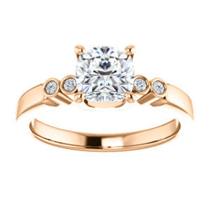 Cubic Zirconia Engagement Ring- The Luzella (Customizable 5-stone Design with Cushion Cut Center and Round Bezel Accents)