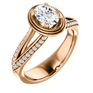 CZ Wedding Set, featuring The Reina engagement ring (Customizable Ridged-Bevel Surrounded Oval Cut with 3-sided Split-Pavé Band)