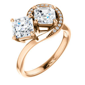 Cubic Zirconia Engagement Ring- The Lupita (Customizable Enhanced 2-stone Asymmetrical Asscher Cut Design with Semi-Halo)