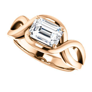 Cubic Zirconia Engagement Ring- The Maude (Customizable Cathedral-raised Emerald Cut Solitaire with Ribboned Split Band)