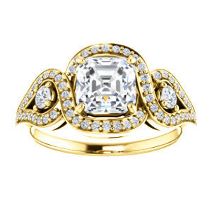 Cubic Zirconia Engagement Ring- The Sofía Anna (Customizable Asscher Cut Design with Dual Round Accents, Twisted Halo and Pavé Split Band)