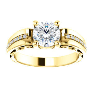 Cubic Zirconia Engagement Ring- The Atia (Customizable Round Cut Design with Three-sided Channel Pavé Band)