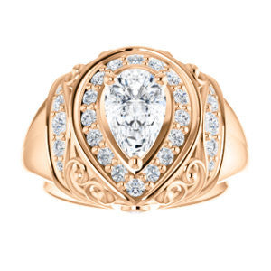 Cubic Zirconia Engagement Ring- The Mariah (Pear Center Halo-Style Lattice with Accented Step-Setting)