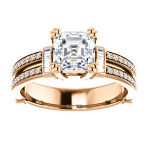 CZ Wedding Set, featuring The Kaitlyn engagement ring (Customizable Asscher Cut with Flanking Baguettes And Round Channel Accents)