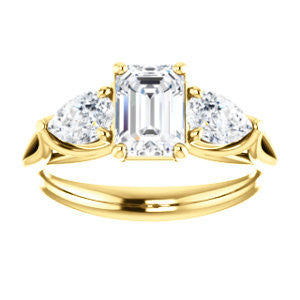 Cubic Zirconia Engagement Ring- The Ila (Customizable 3-stone Design with Emerald Cut Center, Pear Accents and Split Band)