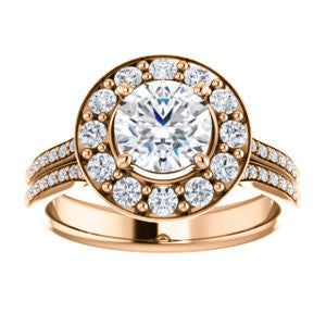 Cubic Zirconia Engagement Ring- The Yasmine (Customizable Round Cut Center with Oversized Halo Accents and Split-Pavé Band)