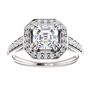 Cubic Zirconia Engagement Ring- The Julie Madison (Customizable Asscher Cut Style with Halo and Round Cut Journey-Style Band Accents)
