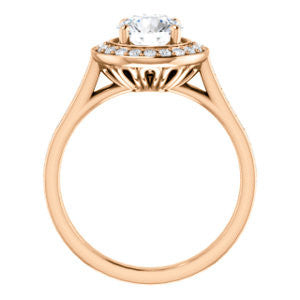 Cubic Zirconia Engagement Ring- The Lorie Ella (Customizable Artisan-Cathedral Round Cut with Halo and Pavé Accents)
