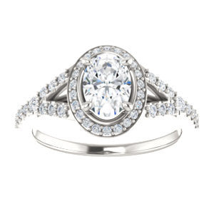 Cubic Zirconia Engagement Ring- The Mayte (Customizable Halo-Style Oval Cut Design with Split-Pavé Band)